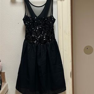 Black Dress; sequined blouse, black skirt with lining. used once in very good
